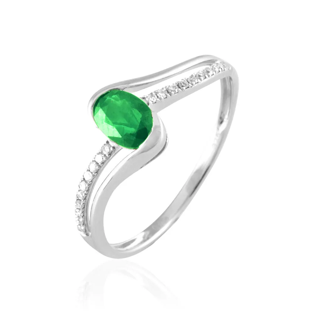 Anello Onda Charlotte Oro Bianco 375/1000 Smeraldo 0,43 ct Diamante Bianco 0,07 ct 1431004