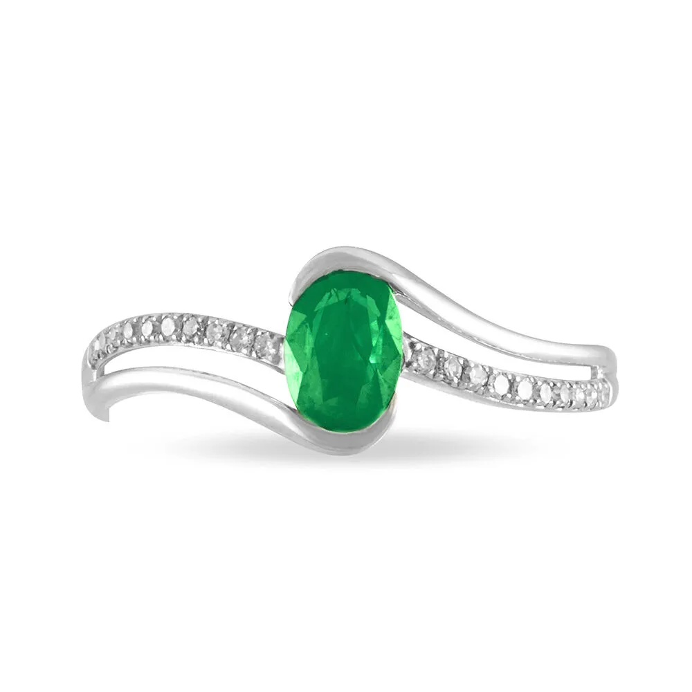 Anello Onda Charlotte Oro Bianco 375/1000 Smeraldo 0,43 ct Diamante Bianco 0,07 ct 1431004