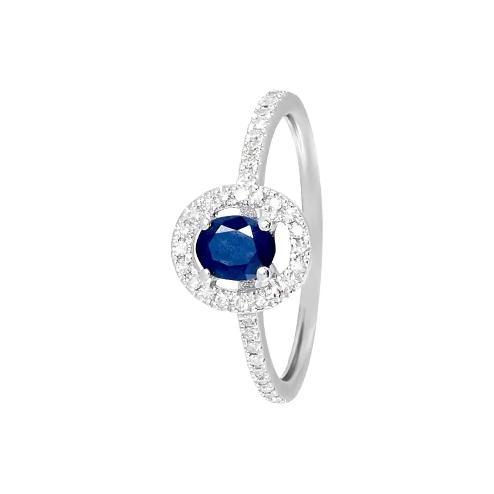 Anello Solitario Elizabeth Crown Oro Bianco 750/1000 Zaffiro 0,39 ct Diamante Bianco 0,19 ct 1650109