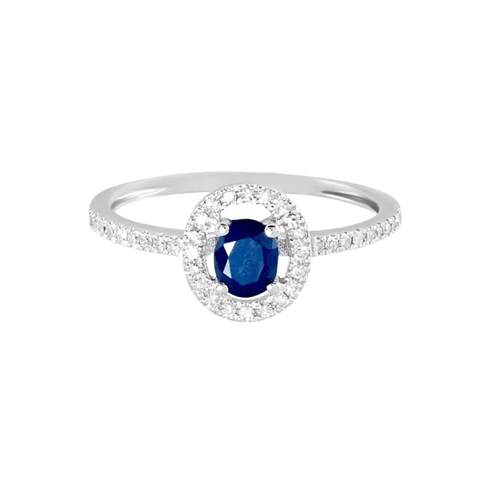 Anello Solitario Elizabeth Crown Oro Bianco 750/1000 Zaffiro 0,39 ct Diamante Bianco 0,19 ct 1650109