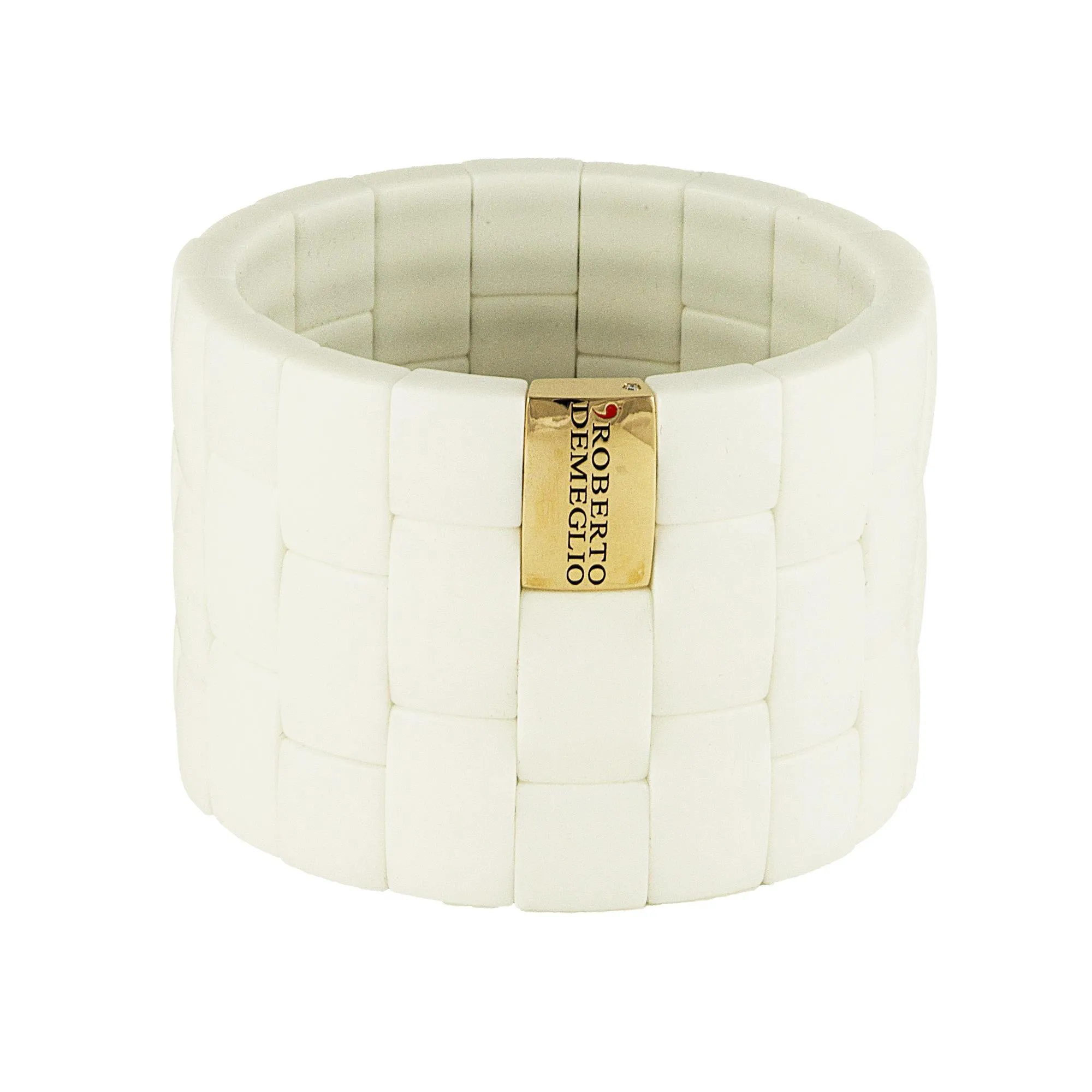 Bracciale in ceramica bianca con logo in oro rosa