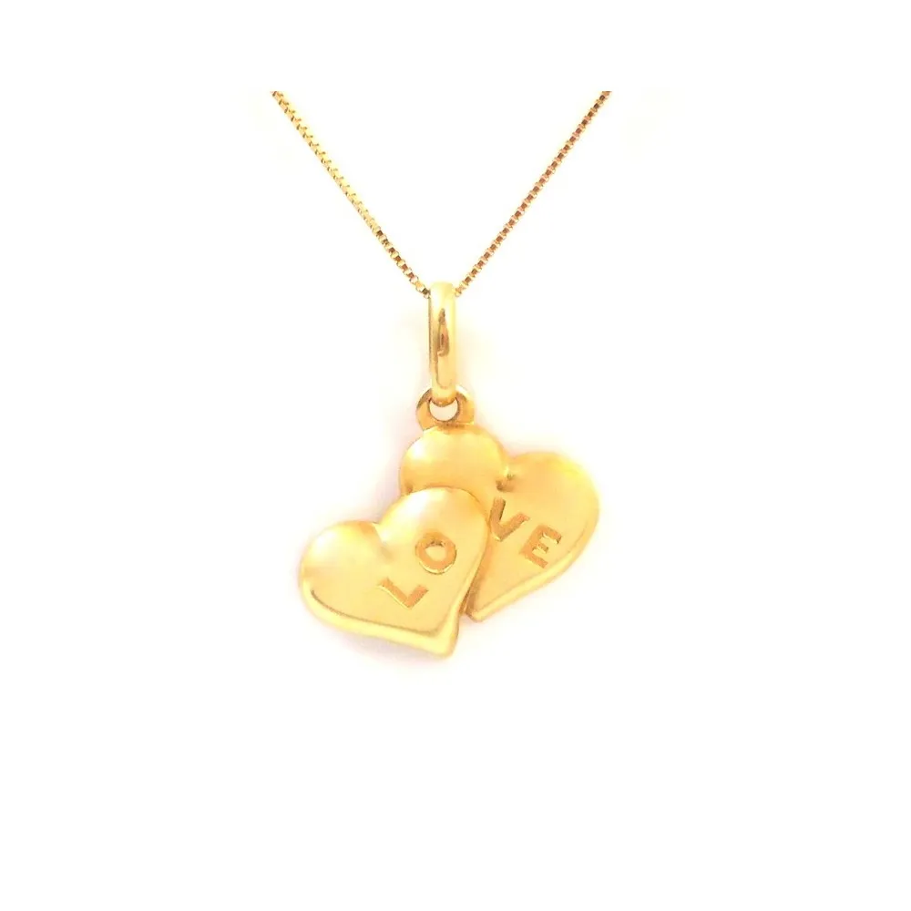 COLLANA UNISEX IN ORO GIALLO 18 KT CON CUORE E INCISIONE LOVE