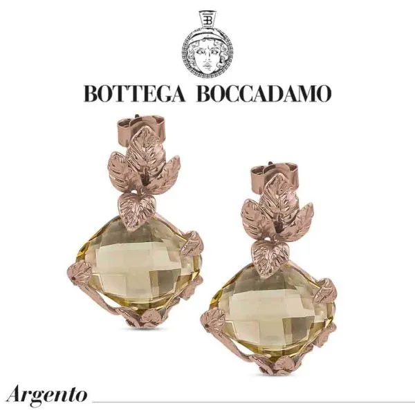 Orecchini placcati oro rosa con cristallo topazio pendente    