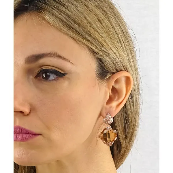 Orecchini placcati oro rosa con cristallo topazio pendente    